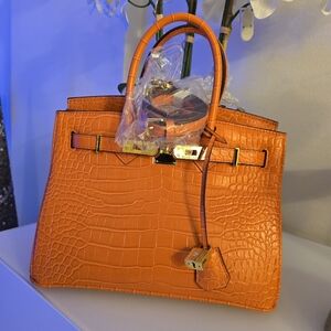 COPY NEW RARE STUNNING birkin like satchel bag 30.  orange price …